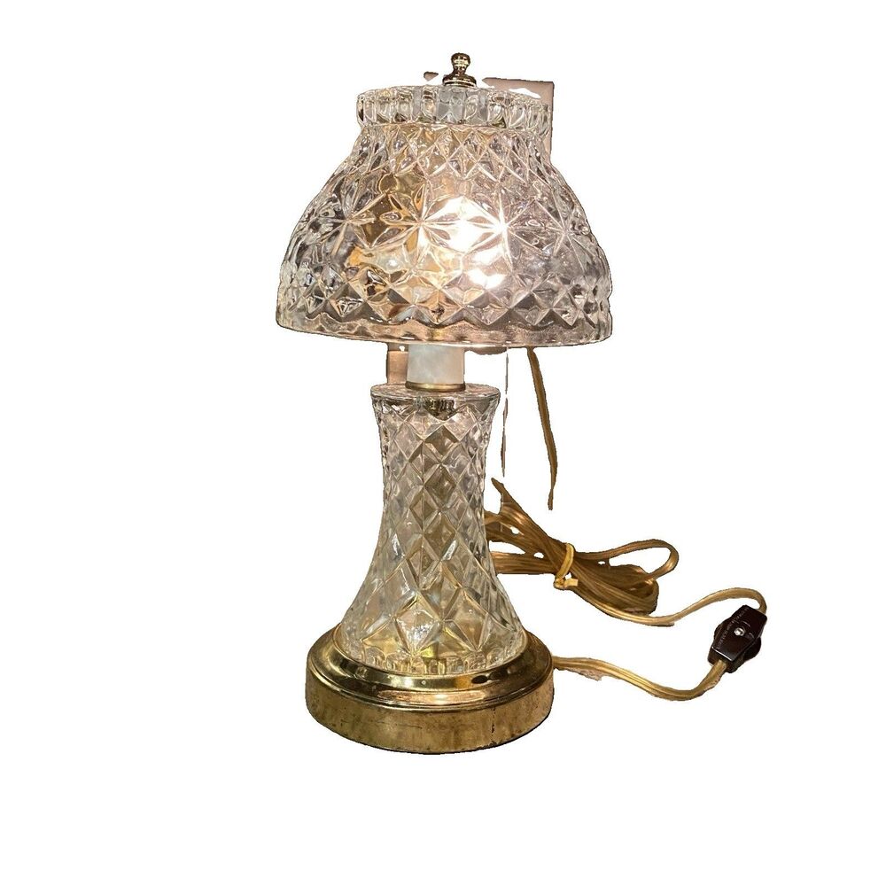 Michelotti Style Boudoir Lamp Heavy Crystal & Gold Base